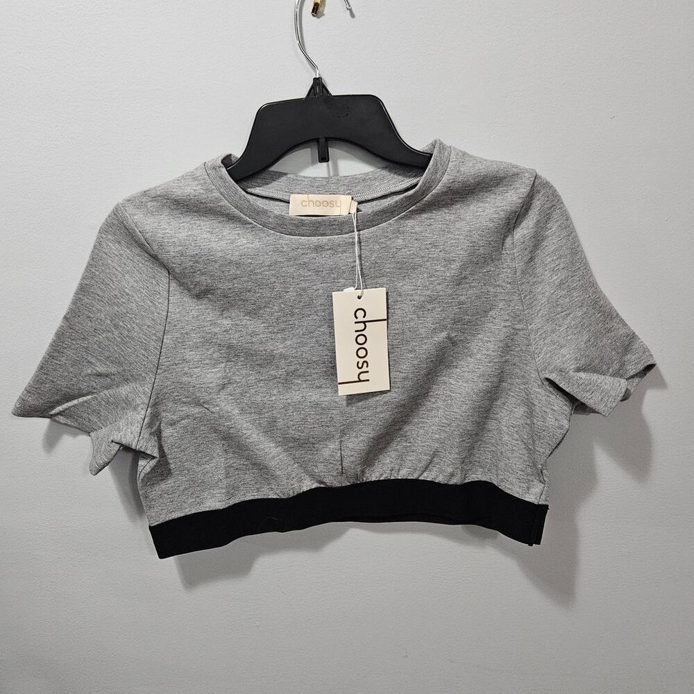 ⛔️ CHOOSY Grey Cropped Top NWT Size Large Cotton Blend Athleisure Crop Tee
